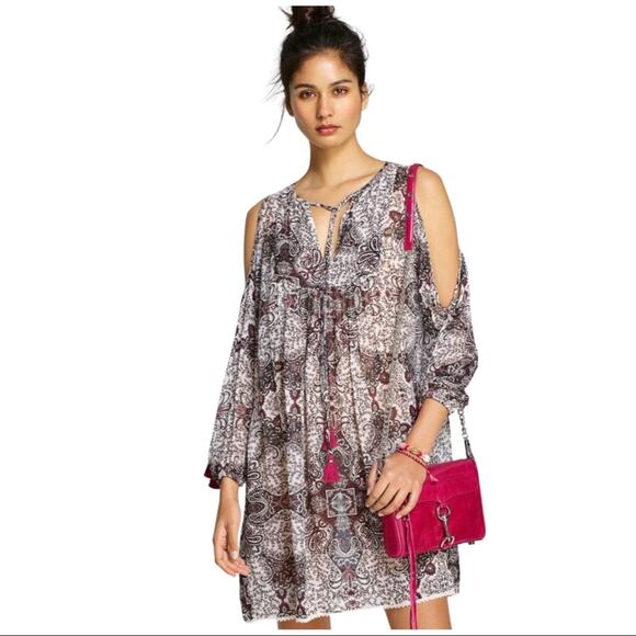 Rebecca Minkoff Multi Floral Cappy Dress Large Cold Shoulder SIze XS NWT $298 - Picture 1 of 13